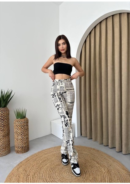 Mottisfashion Novıne Gazete Desenli Pantolon