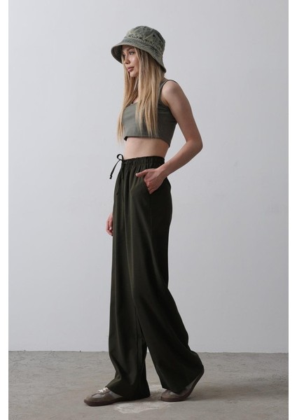 Mottisfashion Beli Lastikli Bol Paça Pantolon - Haki fiyatları