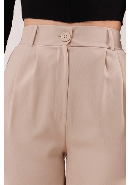 Mottisfashion Bol Paça Piliseli Bej Pantolon fırsatları