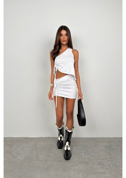 Mottisfashion Asansörlü Tek Omuz Asimetrik Bluz