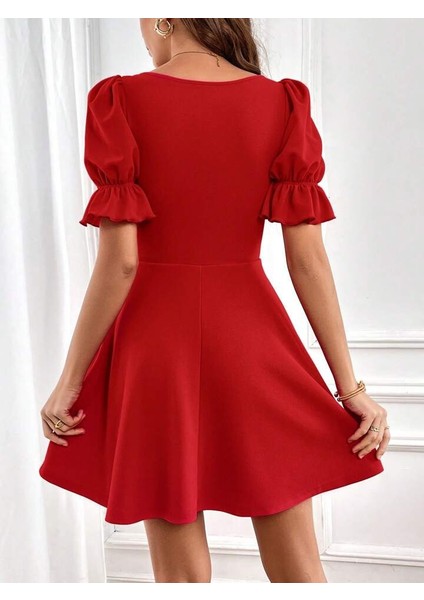 Mottisfashion Kadın Kısa Kollu Kare Yakalı Kiloş Ithal Krep Elbise fırsatları