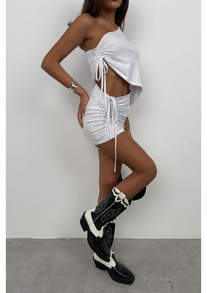 Mottisfashion Asansörlü Tek Omuz Asimetrik Bluz