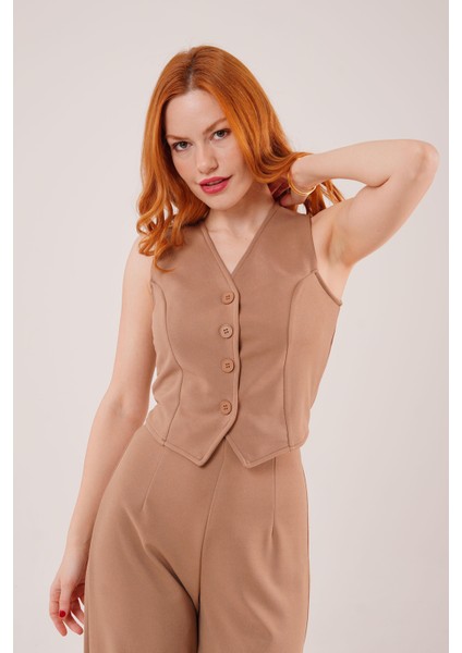 Mottisfashion Önü Düğmeli Camel Yelek indirimleri