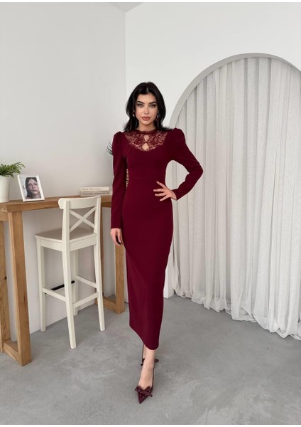 Mottisfashion Port Dantel Detay Elbise