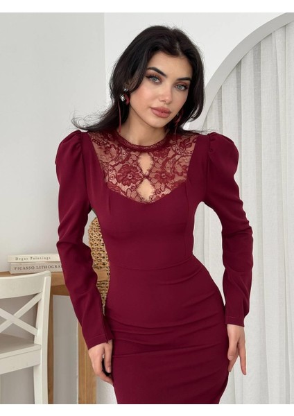 Mottisfashion Port Dantel Detay Elbise