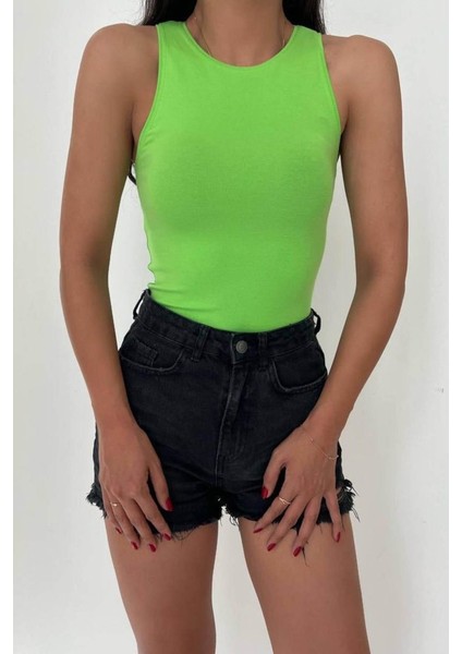 Mottisfashion Örme Bisiklet Yaka Atlet - Fıstık Yeşili