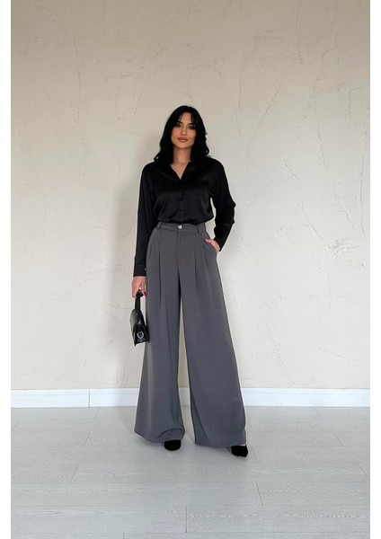 Mottisfashion Siyah Saten Gömlek