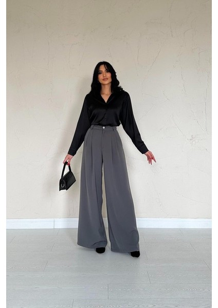 Mottisfashion Siyah Saten Gömlek