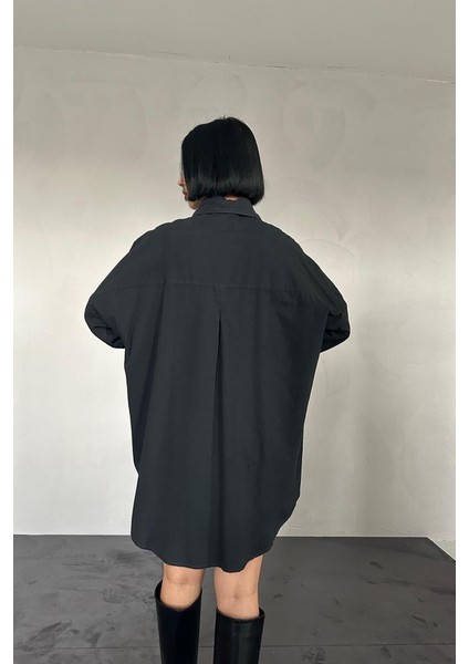 Mottisfashion Siyah Çift Cep Kapaklı Çıtçıtlı Gömlek