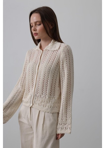 Mottisfashion Gömlek Yaka Uzun Kol Triko - Ekru fiyatları