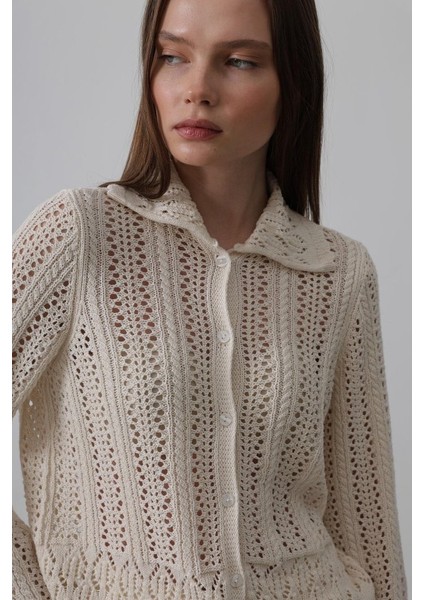 Mottisfashion Gömlek Yaka Uzun Kol Triko - Ekru modelleri