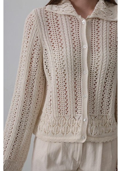 Mottisfashion Gömlek Yaka Uzun Kol Triko - Ekru fırsatları