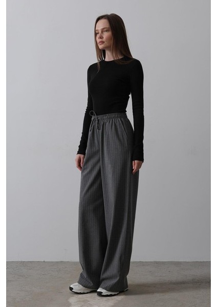 Mottisfashion Beli Lastikli Bol Paça Pantolon - Antrasit modelleri