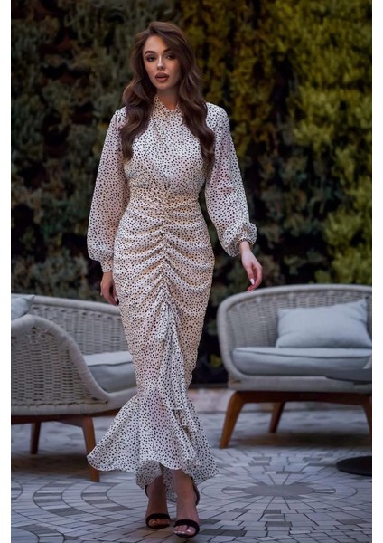Mottisfashion Bej Balık Şifon Elbise indirimleri
