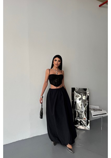 Mottisfashion Bel Lastikli Balon Etek Şanel Boy Soft Kumaş - Siyah fırsatları