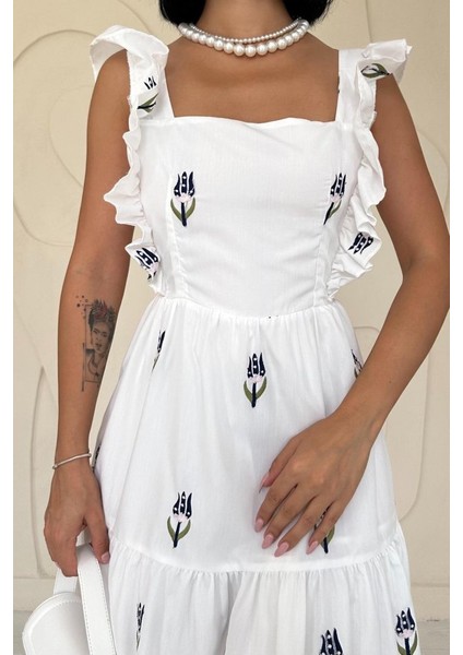 Mottisfashion Lacivert Sıfır Kol Fırfırlı Elbise modelleri