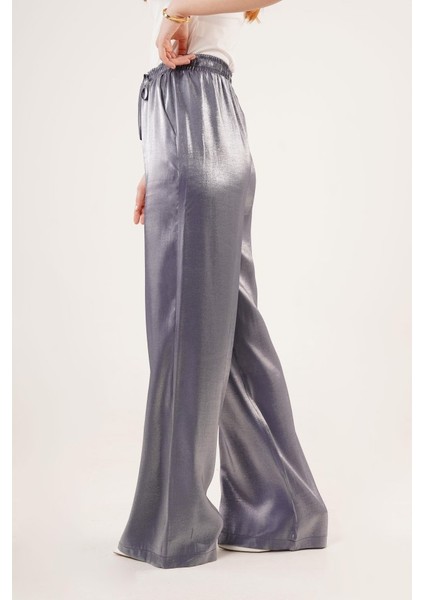 Mottisfashion Parlak Görünümlü Cepli Mor Bol Paça Pantolon fiyatları