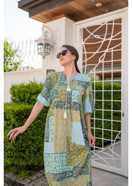 Mottisfashion Yeşil Salaş Desenli Elbise fiyatları