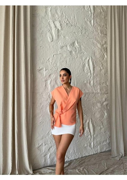 Mottisfashion Yandan Bağlama Detaylı Kolsuz Bluz - Somon fiyatları