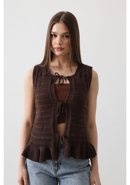 Mottisfashion Önü Bağlamalı Yelek - Kahve