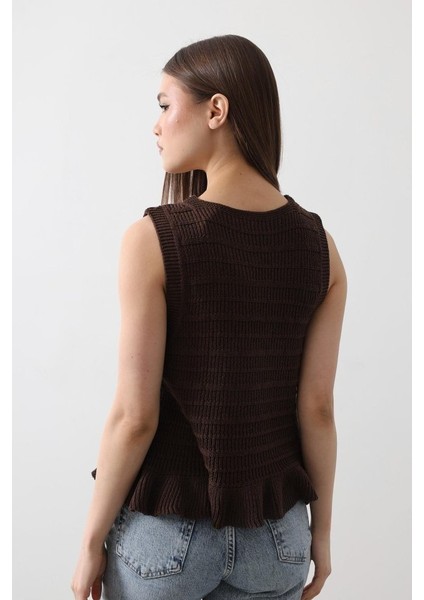 Mottisfashion Önü Bağlamalı Yelek - Kahve fiyatları