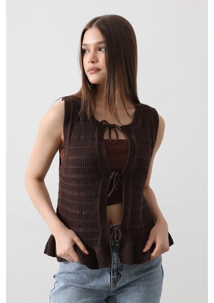 Mottisfashion Önü Bağlamalı Yelek - Kahve fırsatları