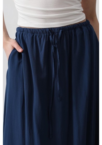Mottisfashion Beli Bağlamalı Balon Etek - Indigo
