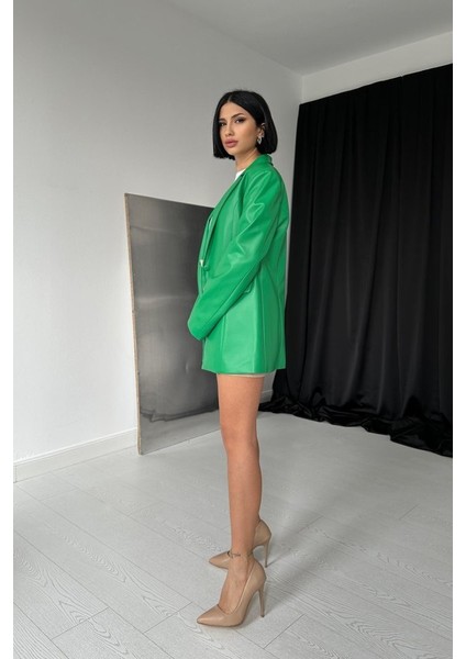 Mottisfashion Yeşil Düğmeli Deri Ceket fiyatları