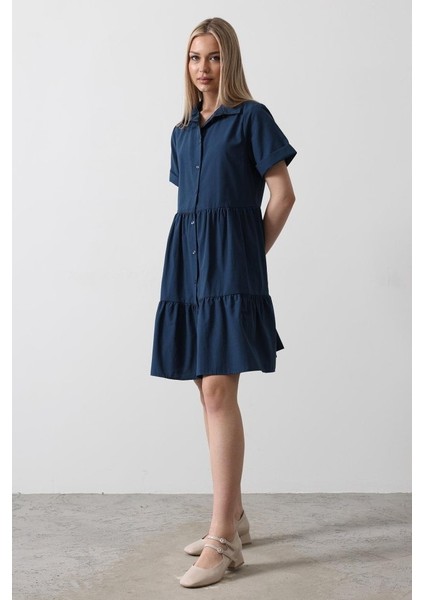 Mottisfashion Kısa Kol Düğmeli Elbise - Indigo fiyatları