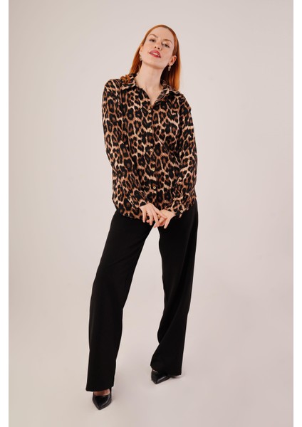 Mottisfashion Leopar Desen Rahat Kalıp Gömlek
