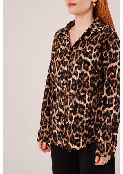 Mottisfashion Leopar Desen Rahat Kalıp Gömlek