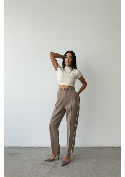Mottisfashion Chanel Pantolon Yan Biyeli - Vizon