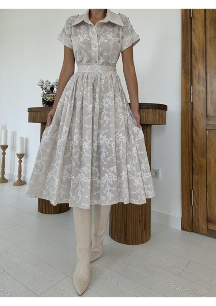 Mottisfashion Bej Gömlek ve Etek Takım fırsatları