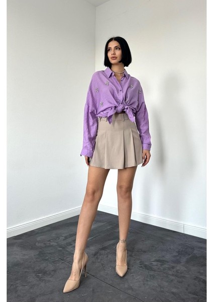 Mottisfashion Lila Kristal Taşlı Gömlek fiyatları