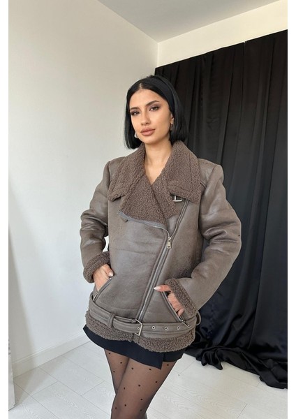 Mottisfashion Haki Apoletli Kürklü Ceket