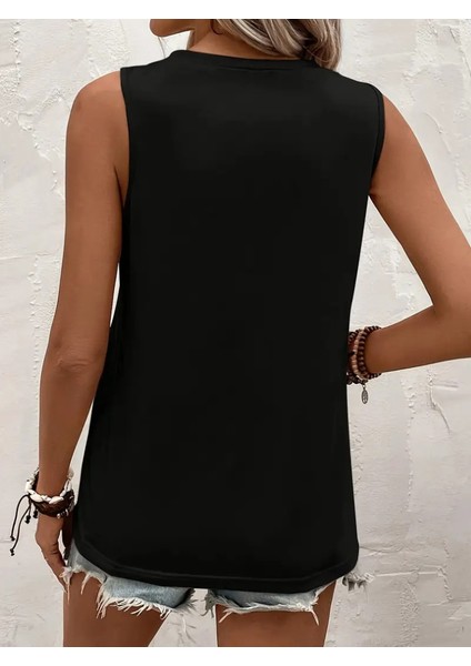 Mottisfashion Kadın Kolsuz Bisiklet Yaka Önden Şerit Detaylı Viskon Bluz modelleri