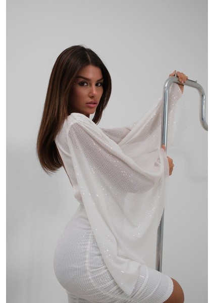 Mottisfashion Yarasa Kol Kruvaze Sırt Dekolteli Pullu Elbise modelleri