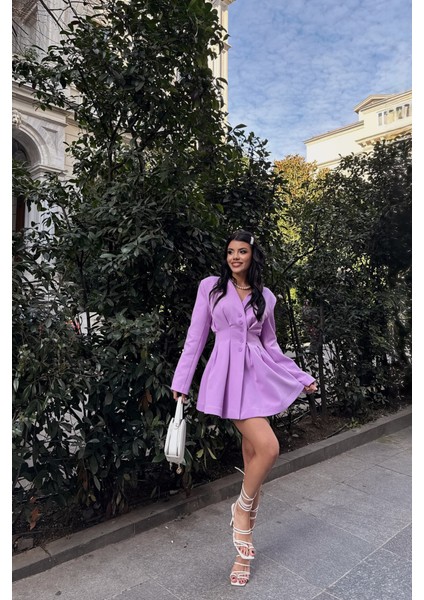 Mottisfashion Ceket Elbise Pens Detaylı - Lila