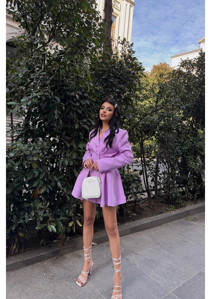 Mottisfashion Ceket Elbise Pens Detaylı - Lila fırsatları