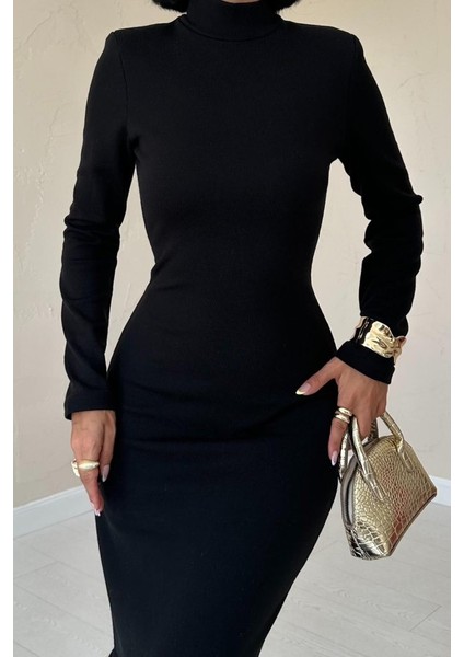 Mottisfashion Siyah Eteği Garnili Triko Elbise modelleri