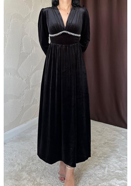 Mottisfashion Siyah Göğüs Altı Taşlı Elbise fiyatları