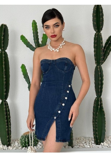 Mottisfashion Nerg Düğme Detaylı Elbise