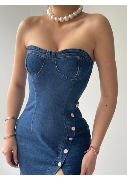 Mottisfashion Nerg Düğme Detaylı Elbise fırsatları