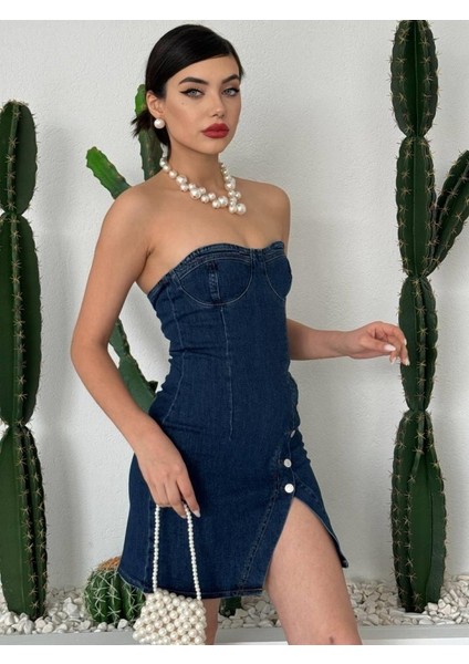 Mottisfashion Nerg Düğme Detaylı Elbise