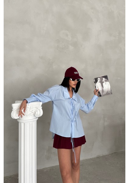Mottisfashion Okul Yaka Poplin Gömlek Ip Bağlama Detaylı - Bebe Mavi fiyatları