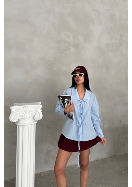Mottisfashion Okul Yaka Poplin Gömlek Ip Bağlama Detaylı - Bebe Mavi fırsatları