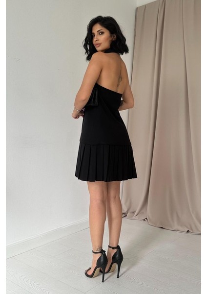 Mottisfashion Siyah Sırtı Açık Ceket Yakalı Elbise fırsatları