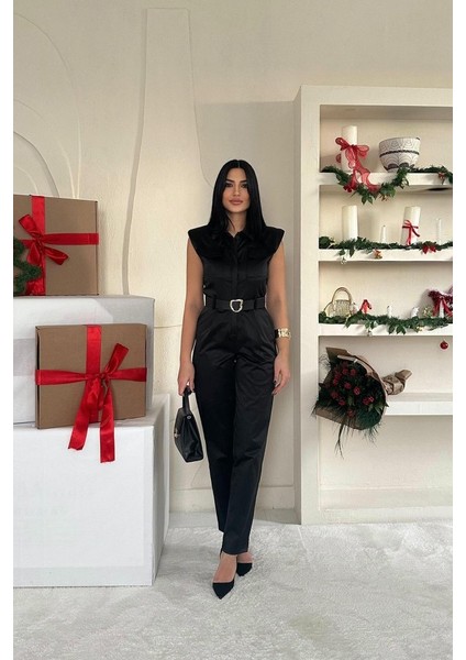 Mottisfashion Siyah Vatkalı Kemerli Tulum fiyatları