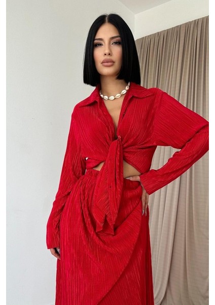 Mottisfashion Kırmızı Fitilli Gömlek ve Uzun Etek Takım fiyatları