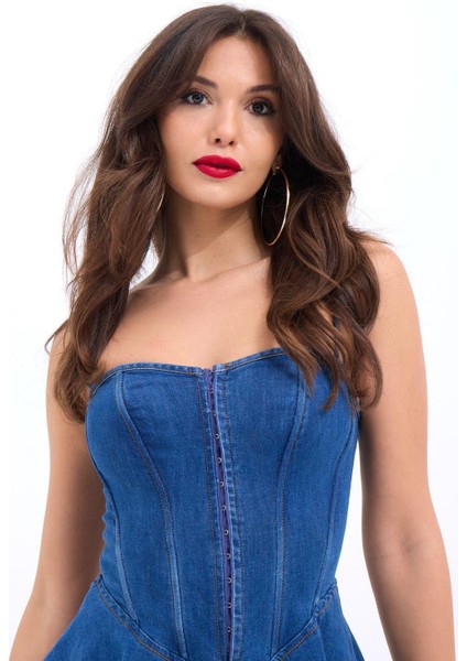 Mottisfashion 6807 Kot Elbise-Mavi